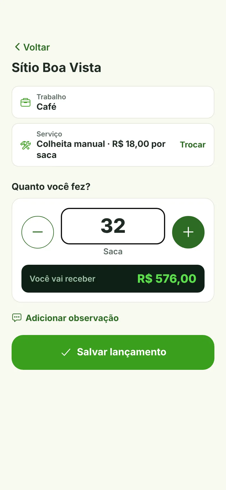 App do trabalhador lançando a produção